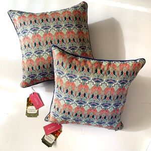 Liberty London Pillow Set Ianthe Print Alice Caroline 16x16 Velvet Back Blue New